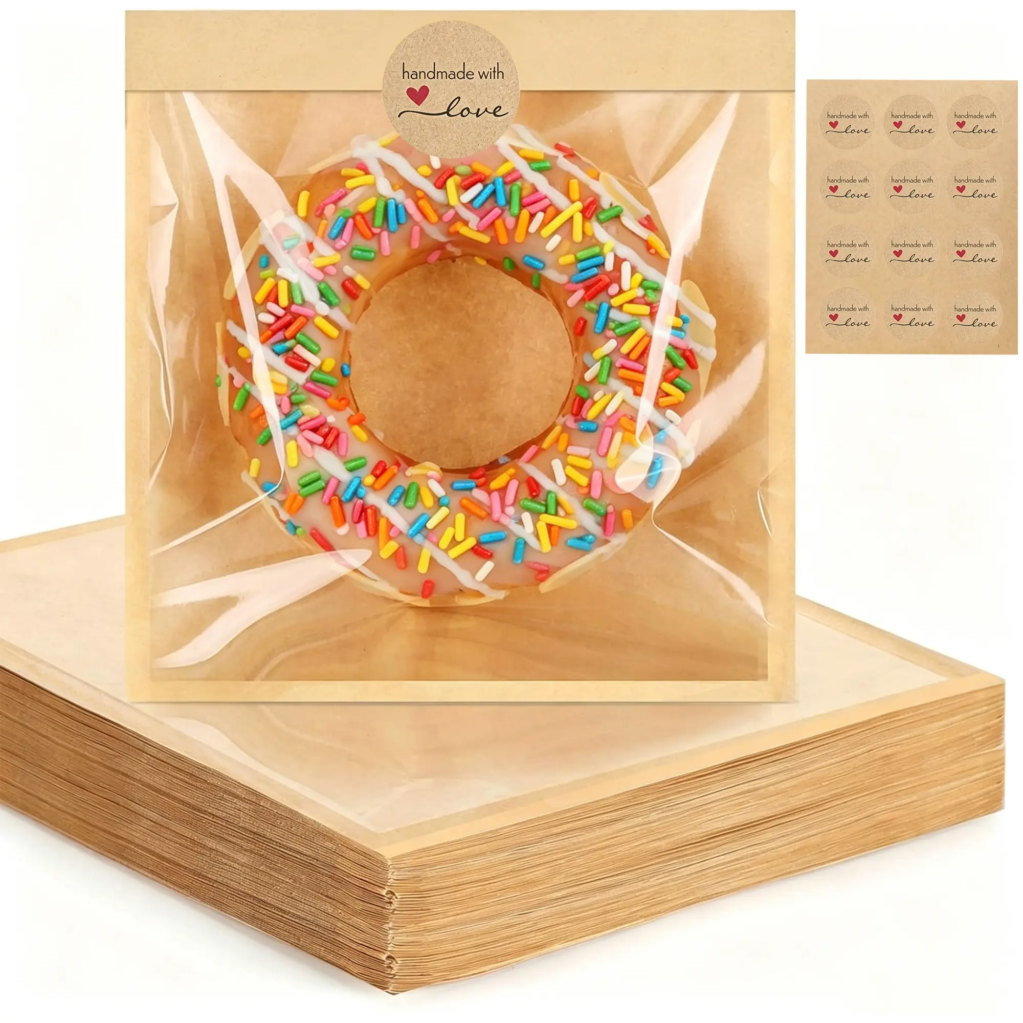 120pcs Paper Cookie Bags With Stickers, 5.7x6.5in Grease-Resistant Sealable Bags,Small Bakery Owners (Food & Beverage Use, Heat Sealer Compatible)