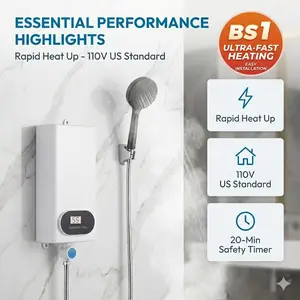 3500W Electric Tankless Water Heater Shower Head Set with LCD Display, Instant Hot Water, Easy Installation for Bathroom, Kitchen & RV (White)