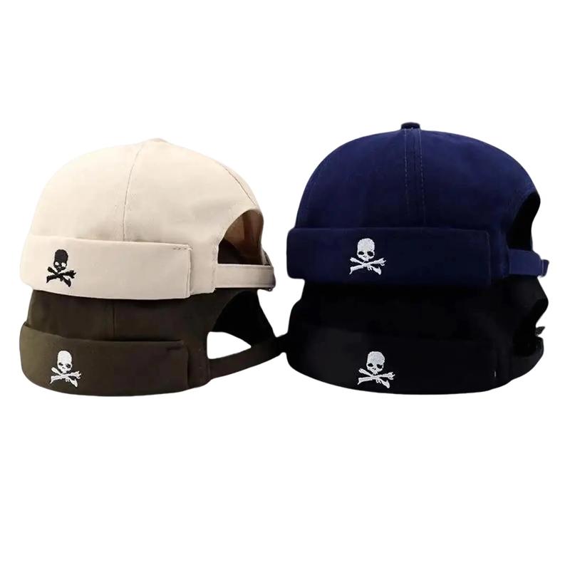 Unisex Soft Cotton Embroidered Skull Pirate Flag Snapback Hat - Washed Classic Trucker Hat, Adjustable Snap Adjust Fit, Casual Animal Graphic All-Weather Fashion Accessory, Father's Day Gift