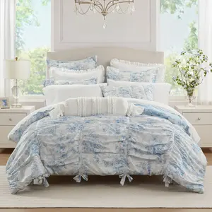 Armoire Collection Twin/Twin Extra Long Toile Floral Comforter Blue