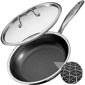 12 Inch Stainless Steel Frying Pan with Lid, Honeycomb Hybrid Nonstick Skillet for Induction &  Cooktops, /PFOA/PTFE Free, Oven Safe to 500?F, Stay-Cool Handle, Dishwasher Safe,