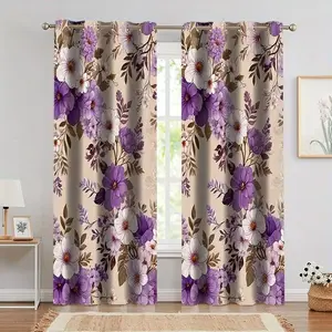 Vintage Floral Curtains Set, and, Rod Hanging, Fashion Print, Soft Light, for Living Room, Kitchen, Bedroom, Hotel Decor, Window Curtain