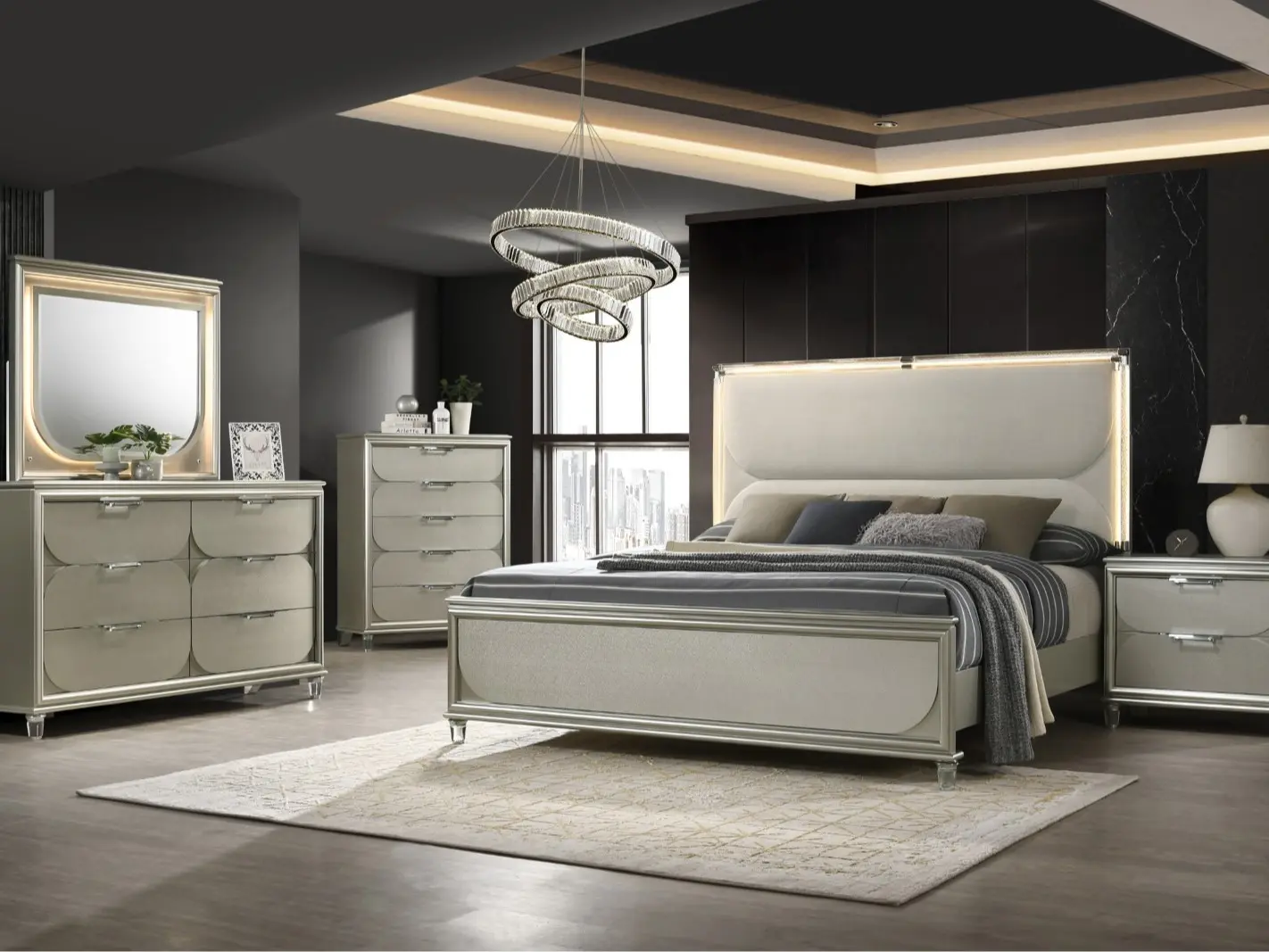 Sheridan Contemporary Silver LED Panel Bed by FOA