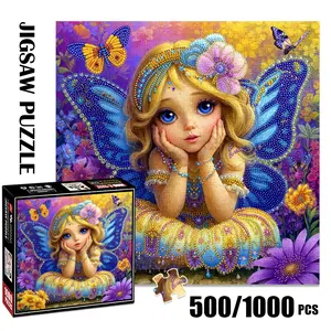 1pc 1000 piece adult puzzle 58x58cm Enchanting Fairy with Blue Wings and Floral Surroundings 500 pieces paper jigsaw puzzle suitable for DIY creative games for adults and families, birthday and holid