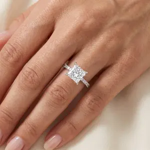 2 3/4 Ct Princess Cut Lab Grown Diamond Engagement Ring 14k White Gold