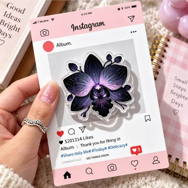 Gothic Dark Orchid MagSafe Phone Grip, Mystical Black & Purple Floral PopSocket, Aesthetic Witchy Botanical Accessory