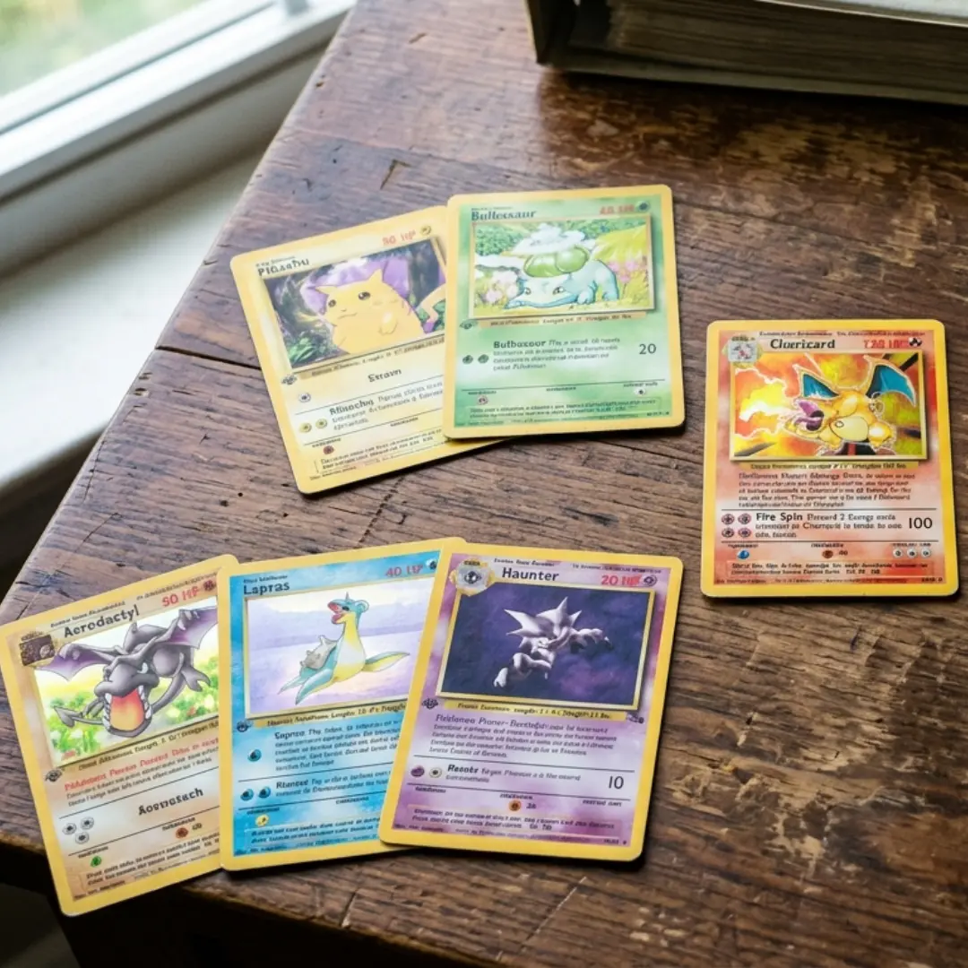 5 Vintage Pokemon Cards in Near Mint Condition - Pocket Monsters, Base Set, Base Set 2, Fossil, Jungle, Gym Heroes