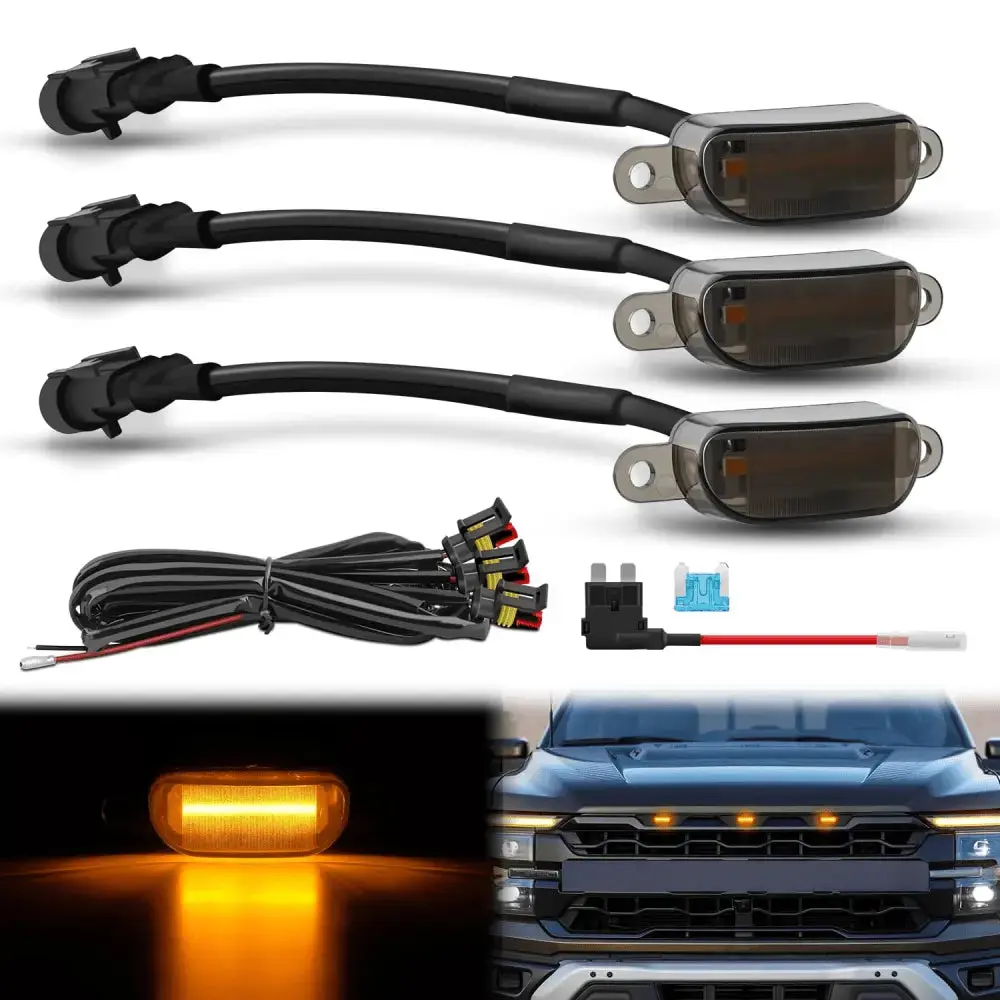 Nilight 4-LED Amber Front Grille Marker Lights, Truck Accessories for 2004-2019 Ford F150 Raptor & 2013-2018 Dodge Ram 1500, Auxiliary Light, Car Led Lights