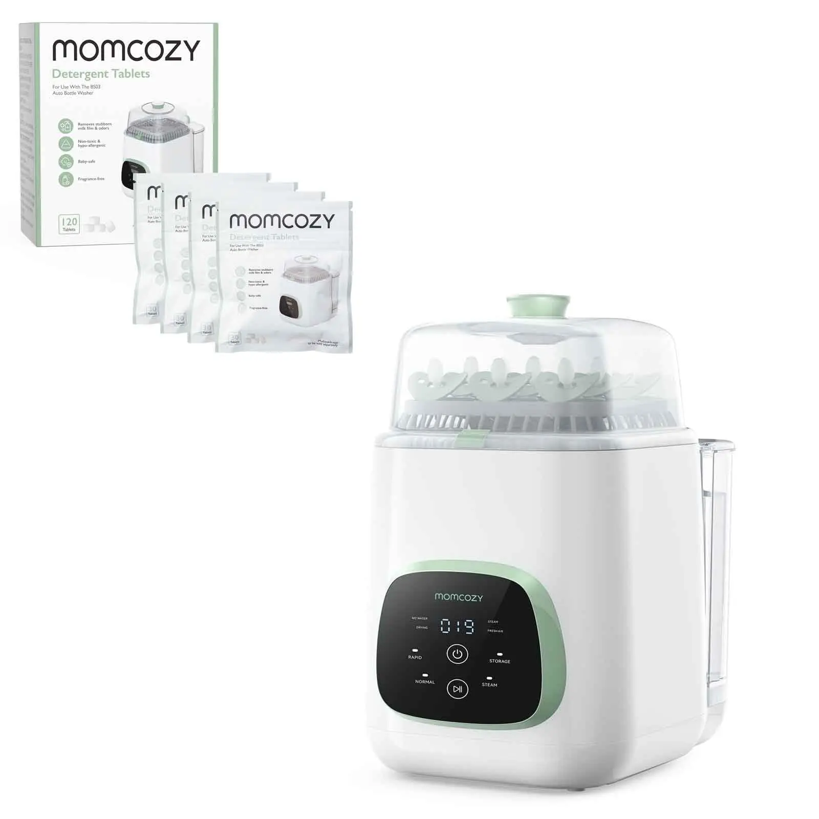 Momcozy KleanPal Pro Baby Bottle Washer & Momcozy Official Washing Block for Momcozy KleanPal Pro Baby Bottle Washer, 120 Tablets-B
