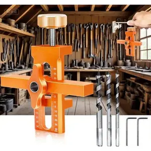 Optimized Cabinet Hinge Jig with 3 Drill Bits, Adjustable Mounting Tool for Quick Door Installation, Durable Aluminum Alloy Positioning Guide, Precision Alignment Kit for Cabinet Doors, Reusable Support Tool for Easy Adjustments