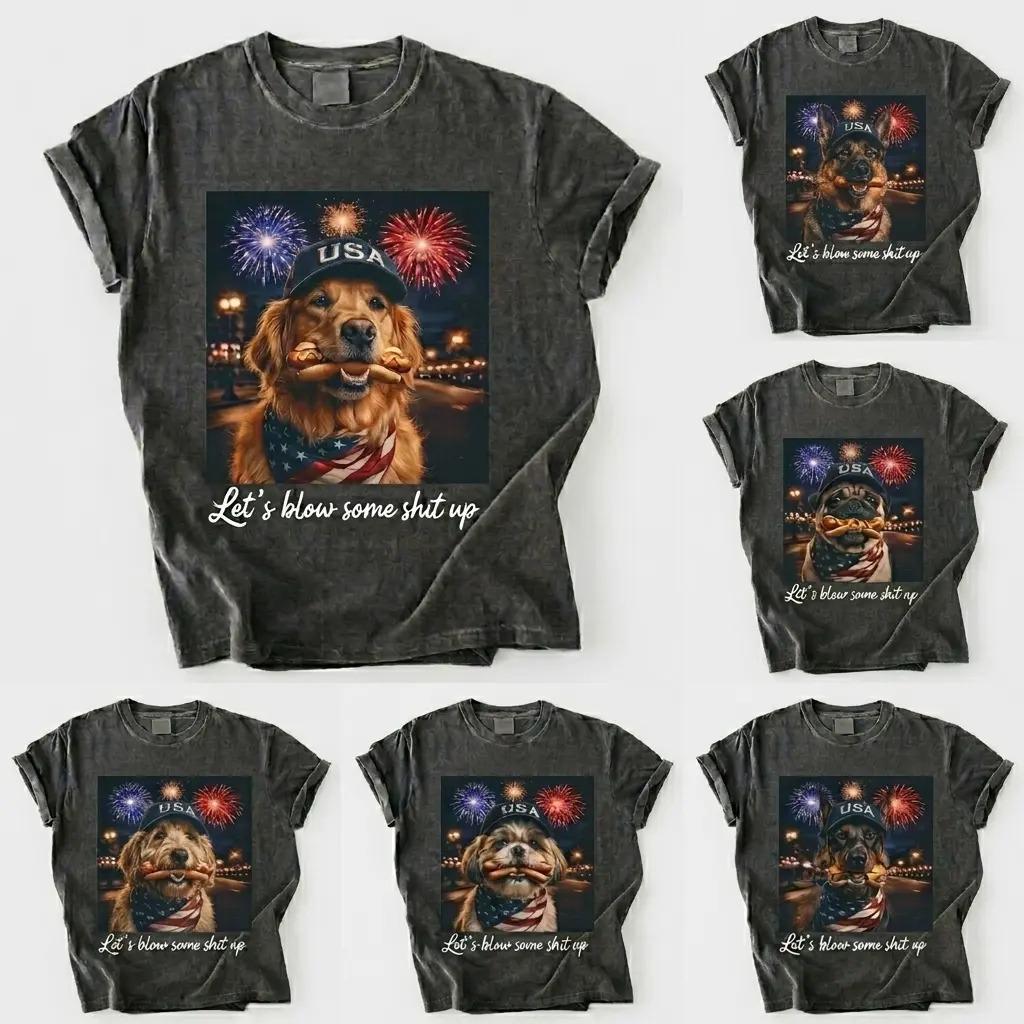 Comfort Colors 50+ Dog Breeds Funny Dog 4th of July Shirt, Funny Dog 4th of July Shirt, Custom Dog Breed Patriotic Graphic Tee, Vintage 90s Funny Meme Shirt, Independence Day Streetwear Apparel, USA Celebration Outfit, Gift for Dog Lovers for Women & Men