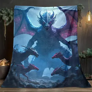 1 Pcs Dark Dragon Family-Themed Flannel Blanket, Digital Print, Sofa Bed Cover Blanket, Skin-Friendly And Soft, Suitable For Birthday And New Year Gifts All Year Round