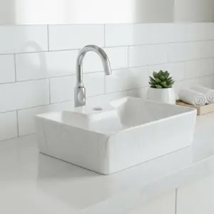 MLF Rectangular Ceramic Vessel Sink for Bathroom - Above Counter Vanity Basin with Marble Pattern - Modern Bathroom Sink Bowl - Countertop Wash Basin - Viva Series