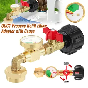 1lb Bottle Refill Adapter with Valve Gauge, Safety Elbow, Leakage Prevention & Gas Tank Monitoring for 20lb QCC1/POL-Type 1 Gas Tanks, Home Supplies Storage Accessory