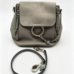 Pre-owned Chloé Chloe Cowie Elephant Grey Suede Fauye Circular Backpack 19*15*21cm th260411160