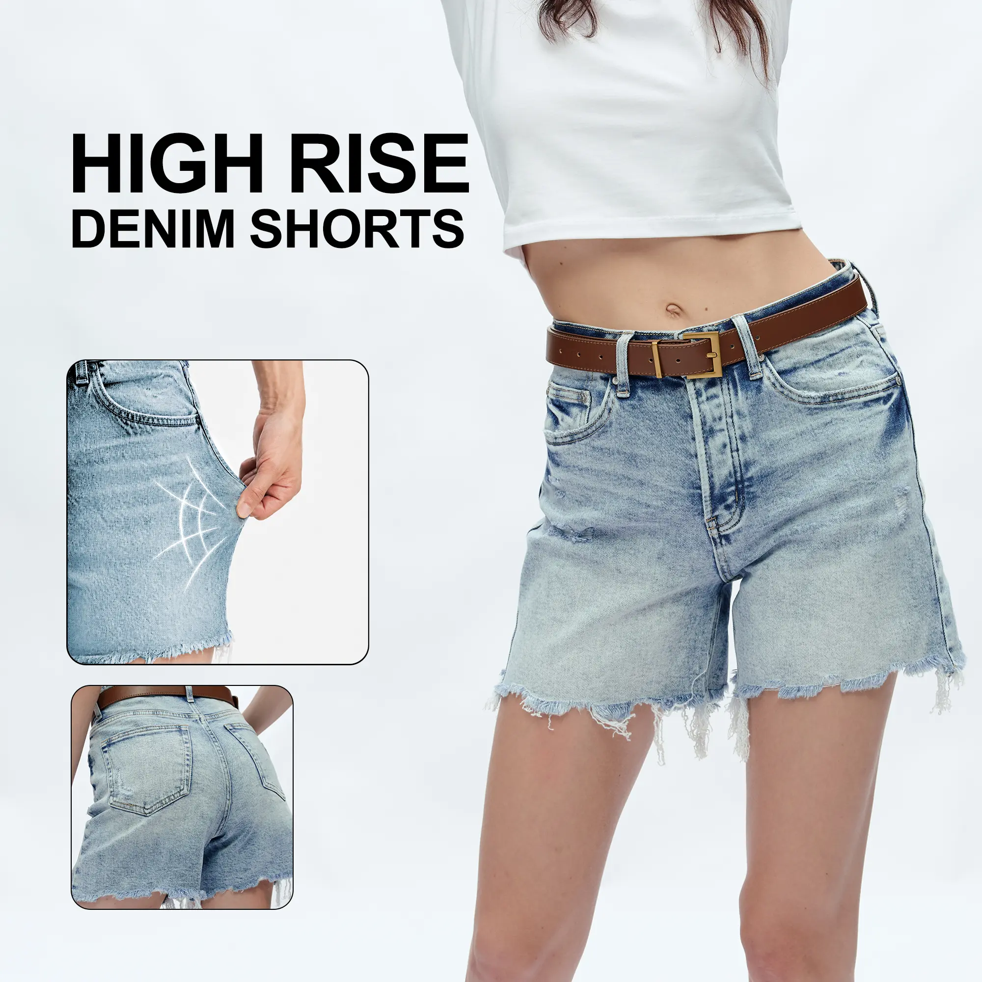 Women's High Rise Distressed Denim Shorts Vintage Button Fly Frayed Hem Jean Shorts Summer Casual Ripped Booty Shorts 2026