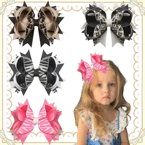 JoyBowie 4-pack 5-inch Zebra Print Hair Accessories for Little Girls, Gross Ribbon Hair Accessories with Alligator Clips, Suitable for Baby Girls and Toddlers