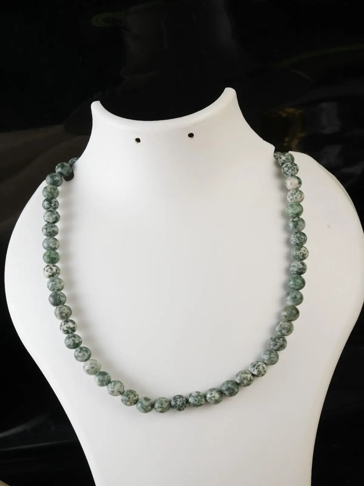 Genuine Green Spot Jasper Beads Necklace / Handcrafted Adjustable Mala Necklace / 8 MM Round Smooth Beaded Necklace Jewelry For Her- AS & JG