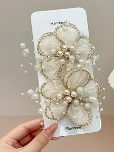 2pcs Colorful Flower Hair Clips, Fairy Flower Hair Barrettes, Tulle Flower Hair Clips, Beaded Hair Clips, Floral Hair Accessories for Women