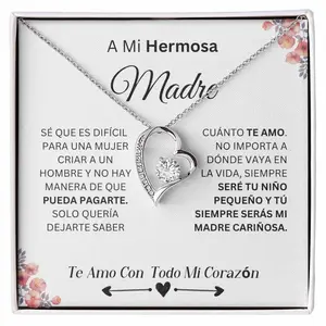Necklace Gift For Women In Spanish A Mi Hermosa Madre Necklace with Heartfelt Message Card for Mothers Day Copper Stainless Steel AAAA Grade Cubic Zirconia Chain 17.5 Inches Including Extender