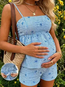 ZENIE Striped Bow Graphic Singlet Trunks Combo Summer Getaway Garment Soft Feminine