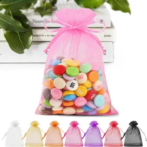 Pink Organza Bags 4 x 6 in 50PCS, Small Gift Bags for Goodie Candy Jewelry Soap Packaging, Cute Little Mesh Bag Drawstring Bulk for Wedding Birthday Party Favor  & Easter Gifts Wrap