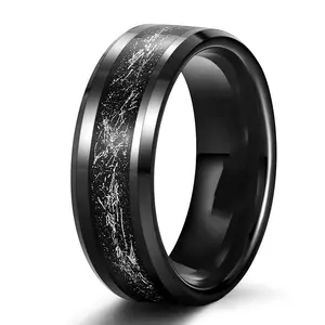 TGA Meteorite Inlay Men's Wedding Ring Promise Band
