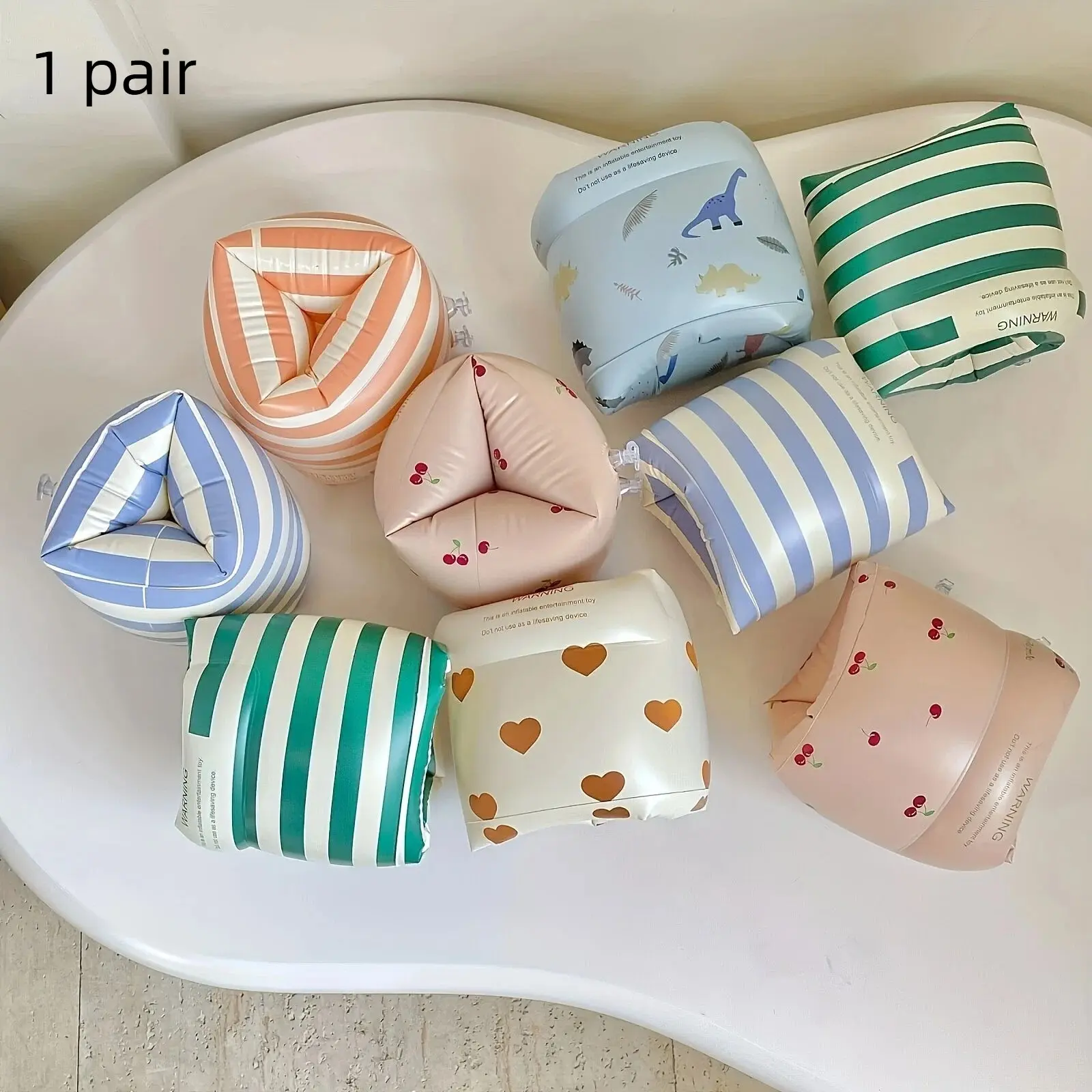 1 Pair Striped Pattern Cute Kiddie Inflatable Swimming Armband, Swimming Equipment for Kids, Swimming Accessories for Home & Outdoor, Inflatable Pool Floaters, Pool Floaties, Toddler Pool Floaties