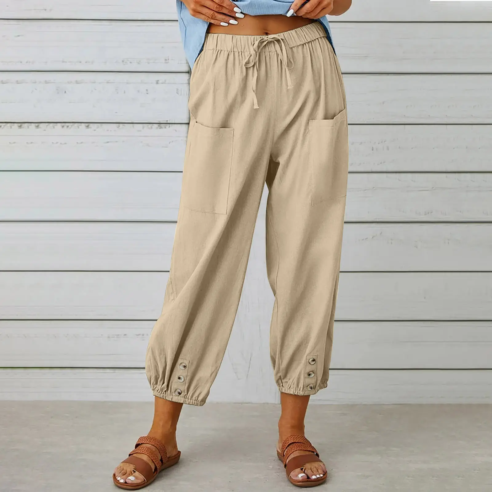Womens Casual Capri Pants Elastic Waist Baggy Womens wear Bottom sual pants  for women business casual