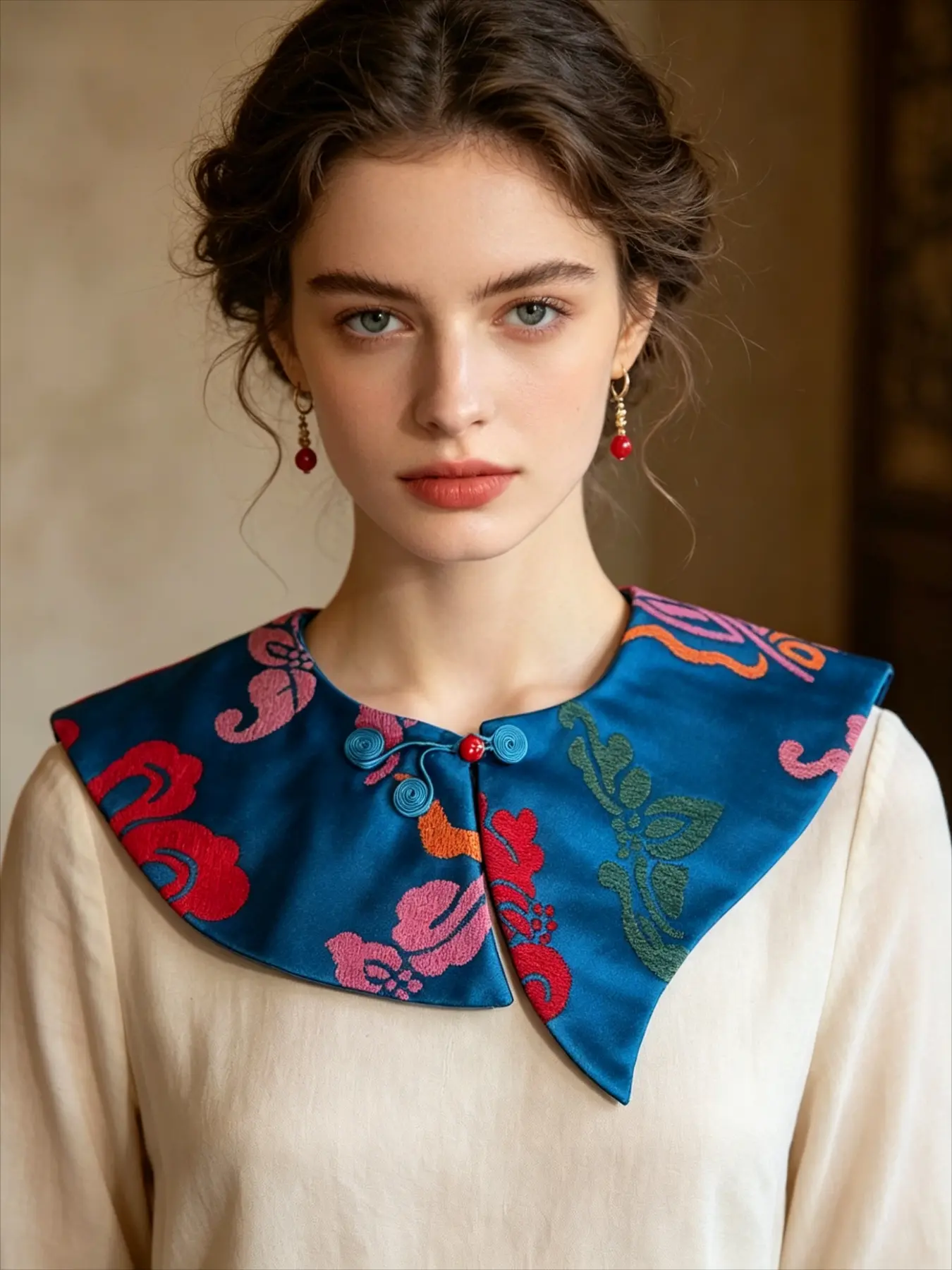 New Chinese-style jacquard cloud collar, navy brocade frog-button false collar, improved cheongsam, Hanfu-style decorative collar