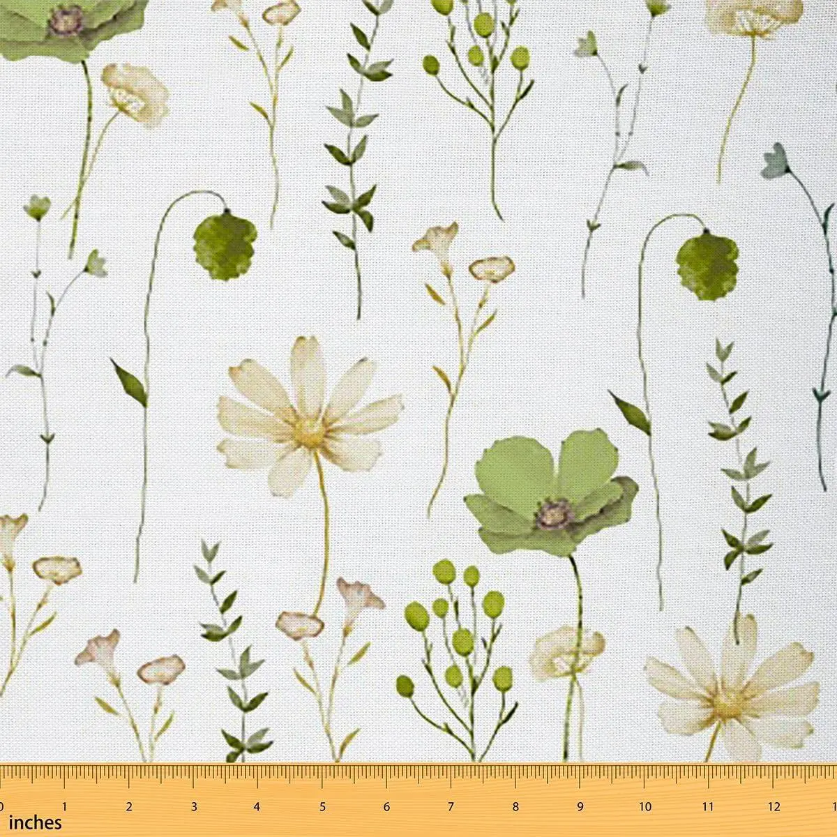 Watercolor Flower Fabric Olive Green Beige Floral Decorative Fabrics Modern Minimalist Upholstery Fabric Branches Pastoral Rustic Farmhouse Waterproof Outdoor Fabrics