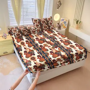 Classic Paisley Pattern Sheet Set, Comfortable Printed Design, Includes 1 Fitted Sheet & 2 Pillowcases, Ethnic Style Bed Linen