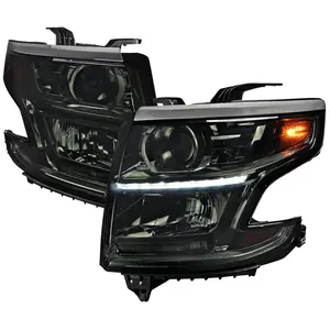 2015-2020 Chevrolet Tahoe Suburban/ 2016-2019 Suburban 3500HD Projector Headlights w/ LED Light Strip (Chrome Housing/Smoked Lens)