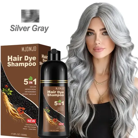 MJDMJD Silver Gray Hair Dye Shampoo, Instant Hair Color, Long-Lasting & Easy 5-in-1 Ammonia-Free Formula for Men & Women, 16.9 Fl Oz (500ml)