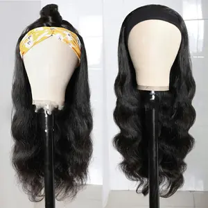 Body Wave Headband Wig Human Hair Machine Made For Women 180 Density 16-26 Inch No Lace Glueless Curly Headband Wigs Natural Black