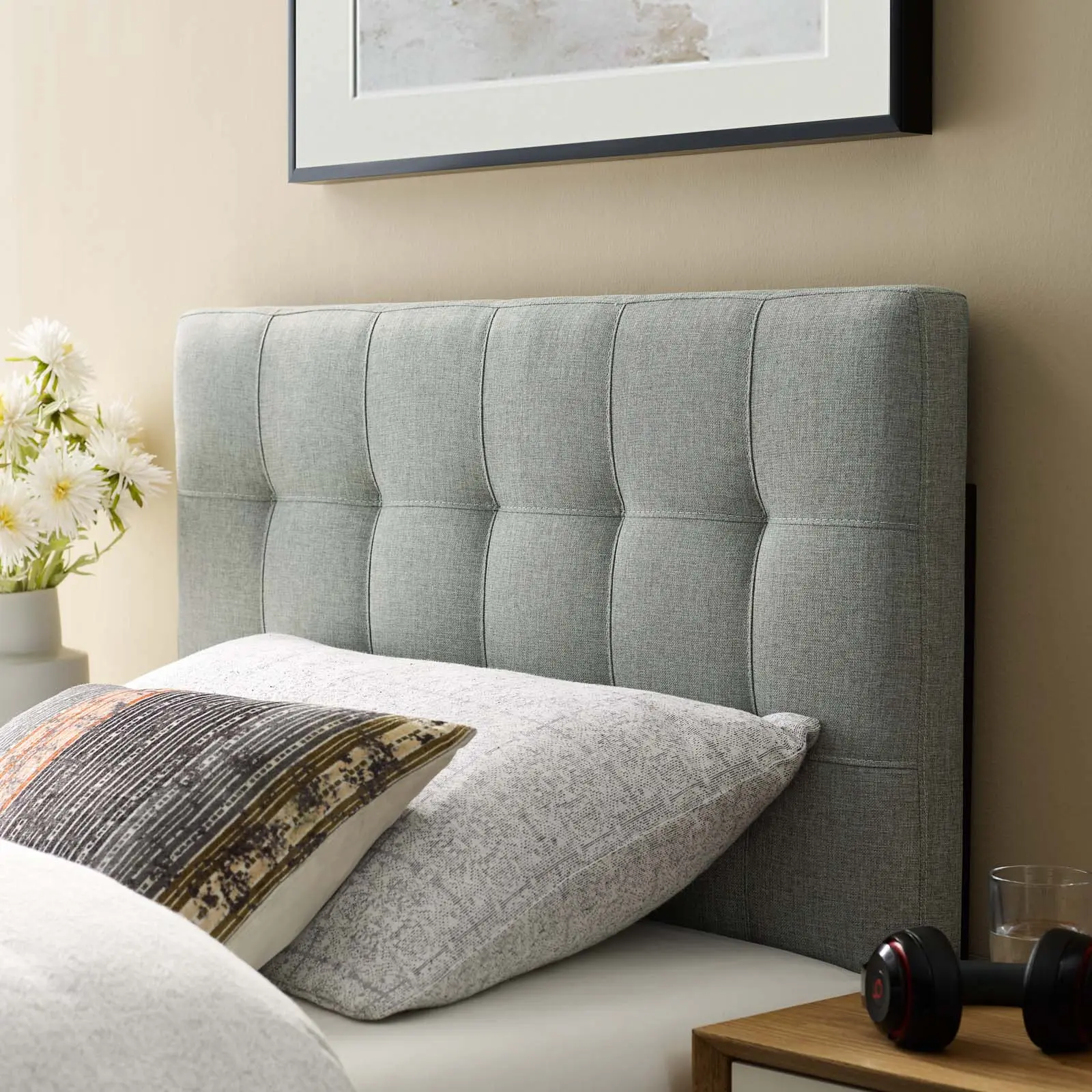 Modway Lily Twin Tufted Linen Headboard - Contemporary, Elegant, Gray Upholstered Indoor Furniture Headboard, Contemporary Headboard