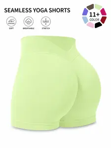 Women's High Waist Tummy Control Butt Lifting Seamless Biker Shorts, Solid Sports Shorts, Yoga Shorts for Gym Workout Running, All Season Wear