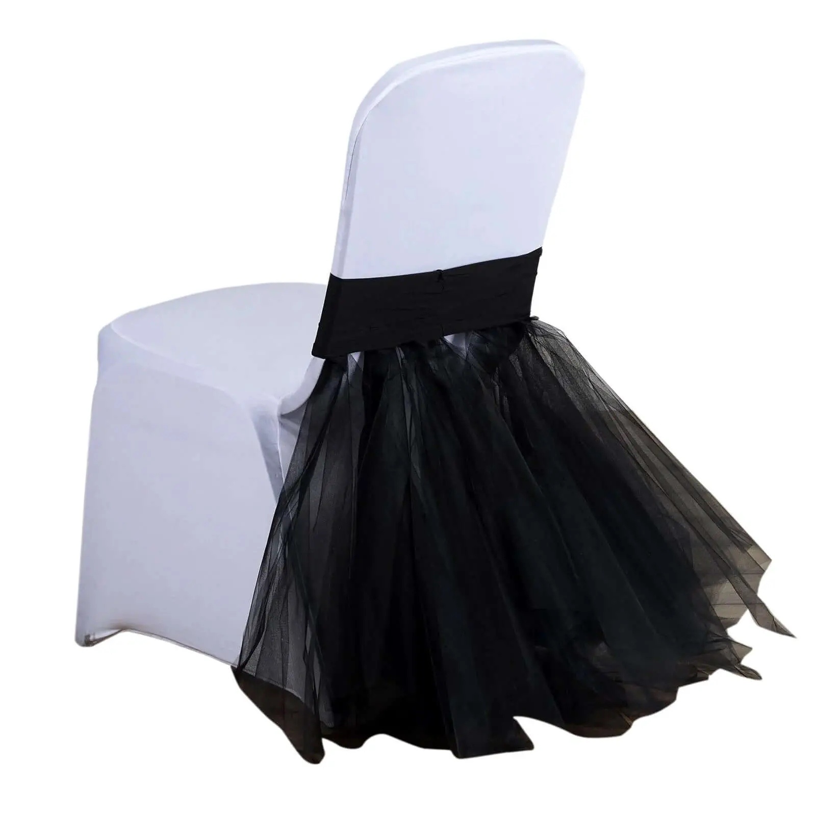 Spandex Tutu Style Chair Cover Skirt, Banquet Elastic Stretch Spandex Cover Dining Chair Slipcovers - Black Formal Event Wedding Decor, Banquet Chair Covers