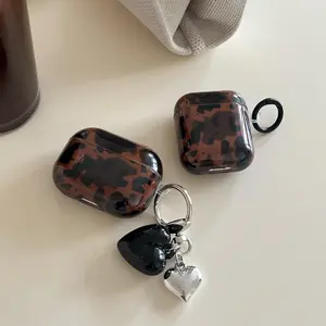 Fashion Leopard Pattern Earphone Case with Heart Charm, Earphone Protective Cover, Earphone Accessories Compatible with AirPods Headphones, Protection