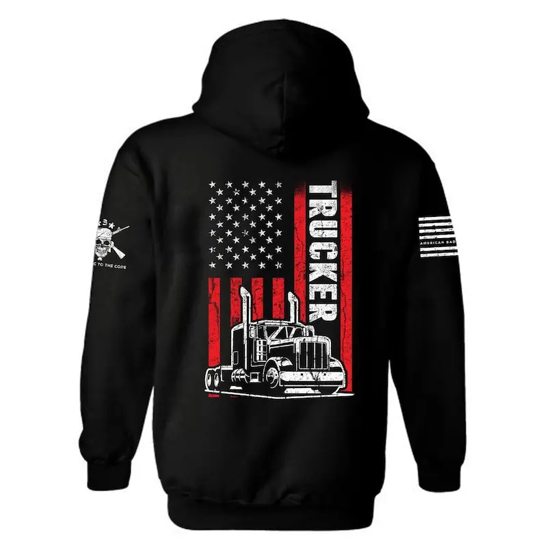 Trucker American Flag Hoodie | Patriotic Truck Driver Gift