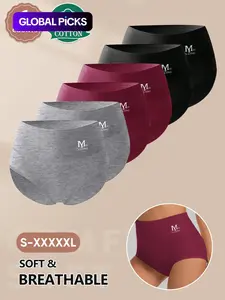 [Soft Cotton] MEIYATING 6pcs Women's High-Waisted Underwear Set, Breathable Fitted Triangle Pants, Comfortable Stretchy Design, Sizes S-Xxxxl, High Waisted Panties
