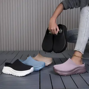 2026 New Women's Backless Knit Mules – Lightweight Slip On Shoes, Thick Cushion Sole Non Slip for Summer Casual & Work Girls flats Slipon Footwear beach Slippers