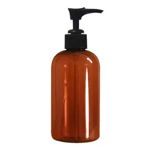 8 oz Amber Plastic Bottle with Black Pump
