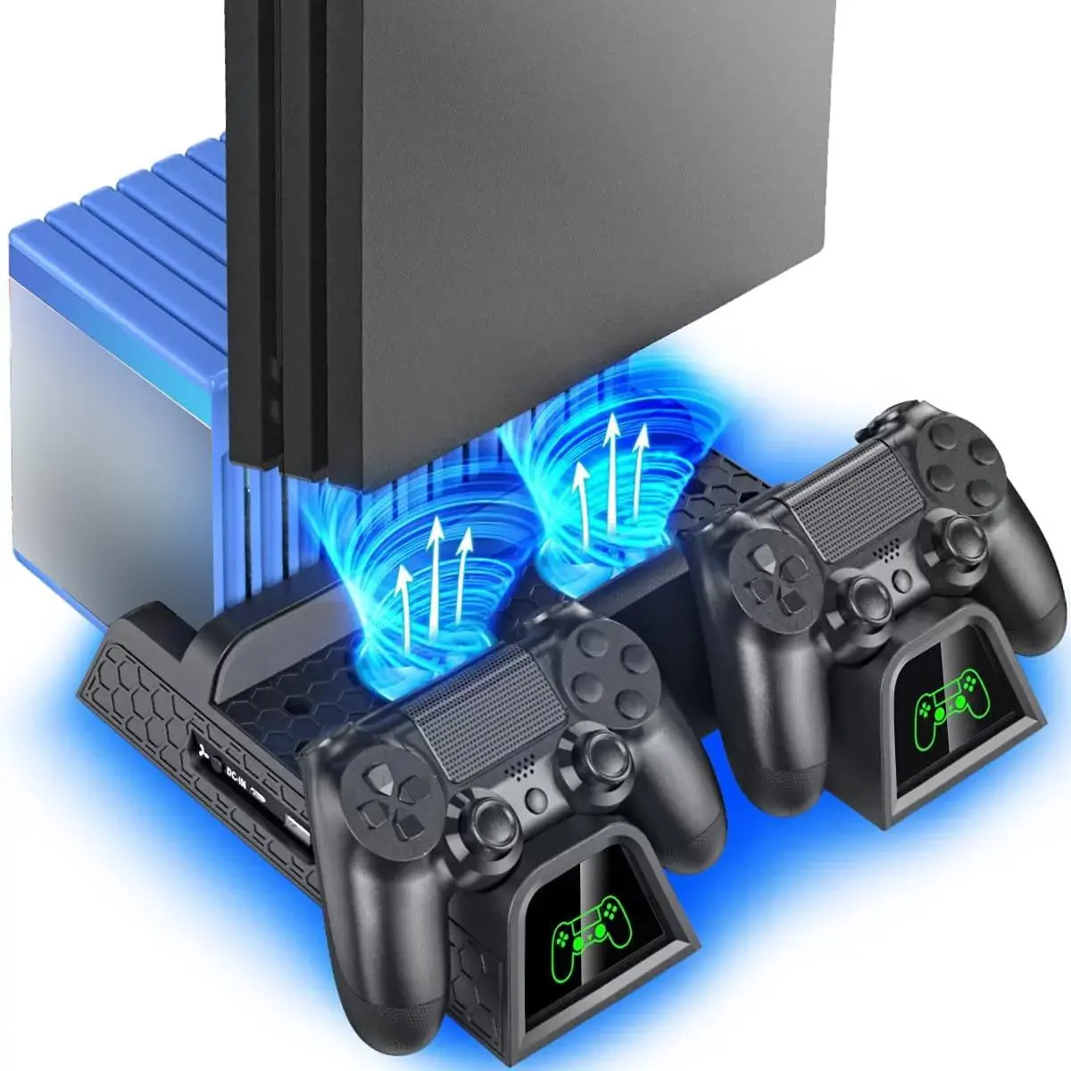 Cooling Station for PS4/PS4 Slim/PS4 Pro, ABS Materials Console Storage Multifunctional Hub Stand with Controller Charger & 12 Game Slots, Console Accessories for PlayStation, Electronic Gadgets, Men Gifts