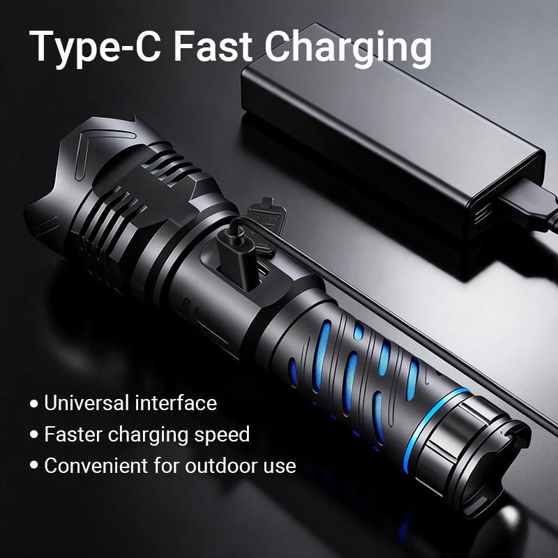 Rechargeable Super Bright Tactical Flashlight – High Lumens Zoomable LED Torch, 5 Modes, Waterproof IPX7, USB-C Rechargeable, Durable Outdoor Camping & Home Emergency Light