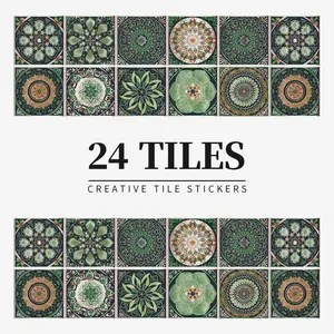Retro Mandala Decorative Wall Sticker, 24pcs/set Peel and Stick Waterproof Kitchen Tile Sticker, Wall Art Wallpaper for Home Kitchen Living Room Decor