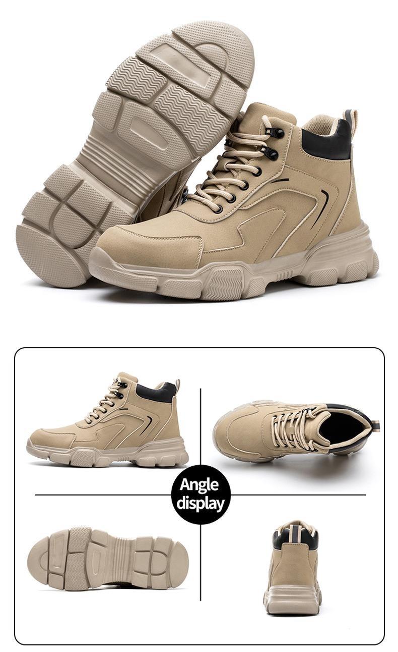 Outdoorfun Anti-Smash & Anti-Puncture Work Shoes: Khaki, Closed Toe, Protection for Boys & Workers