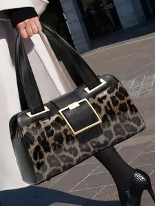 Women's Fashion Leopard Print Shoulder Bag, Large Capacity Multi-pocket Shoulder Bag for Work & Daily Used, Casual Trendy Versatile High-quality Daily Commuting Bag, Leather Crossbody Bag, Fashionable Shoulder Bag
