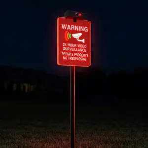 Solar No Trespassing Yard Sign with Stake, Active Nighttime Illumination, Highly Visible Metal and ABS Private Property Sign, Solar & Type-C Charging, Yard, Gate, Fence, 7*10.7in