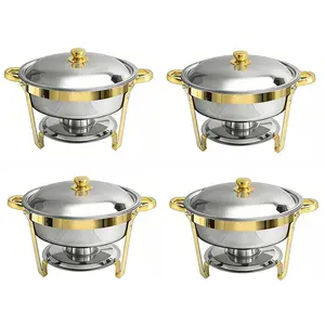 2-Pack (2 Piece Sets) 5QT 18/8 304 Stainless Steel Stackable Metallic Chafing Dishes, Available in Champagne Gold, Silver, Rose Gold, Durable & Stable Kitchenware for Buffets, Parties, Warm/Cold Serving, Two Piece Sets